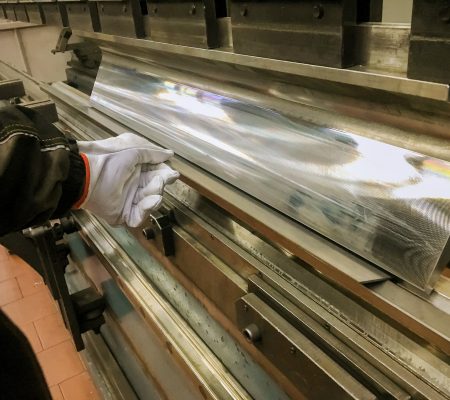Sheet industrial metal bending in factory machine in metal fabrication