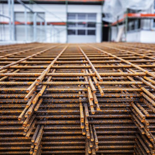 Steel rods and bars for reinforced concrete at new building construction site